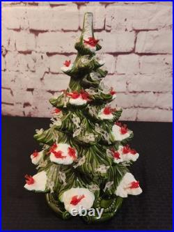 Vtg 16 70-80's Atlantic Mold Ceramic Christmas Tree withDecor Base And Cardinals