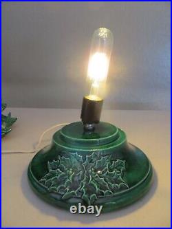Vtg 16 Ceramic Green Lighted Christmas Tree Holly Base All Lights New Bulb