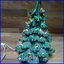 Vtg 16 Ceramic Green Lighted Christmas Tree Holly Base, All Lights No Chips