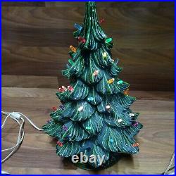 Vtg 16 Ceramic Green Lighted Christmas Tree Holly Base, All Lights No Chips