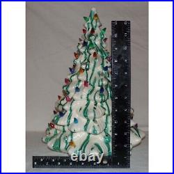 Vtg 16 Tall Mold Painted Ceramic White with Green Lighted Christmas Tree RARE