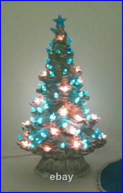 Vtg 17 1/2 Tall Ceramic Japan Light Up Christmas Tree Mt Fuji Skirt And Cover