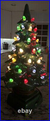 Vtg 17 Ceramic Christmas Tree Lighted Holiday Lamp Decoration Flocked