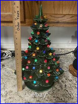 Vtg 18.5 X 12 Ceramic Christmas Tree Mold Multi Color Round Lights Big Base