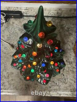 Vtg 18.5 X 12 Ceramic Christmas Tree Mold Multi Color Round Lights Big Base