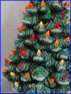 Vtg 19.5 Lighted Ceramic Christmas Tree Birds Snowy Branches Flocked COMPLETE