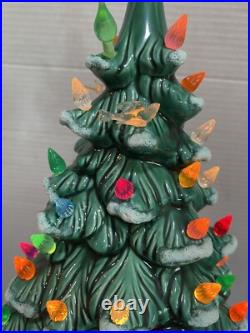 Vtg 19.5 Lighted Ceramic Christmas Tree Birds Snowy Branches Flocked COMPLETE