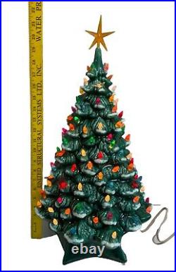 Vtg 19.5 Lighted Ceramic Christmas Tree Birds Snowy Branches Flocked COMPLETE