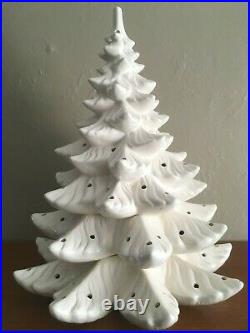 Vtg 19 Tall 16 Wide Large White Ceramic CHRISTMAS TREE Light Up Retro 1970s