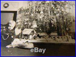 Vtg 1939 Log Cabin Christmas Village & Bottle Brush Trees Lights Up Hand Made