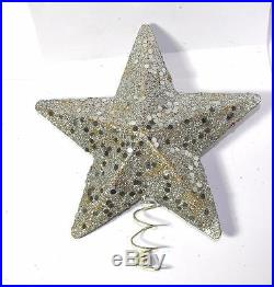 Vtg 1950's Molded Cardboard Silver Glitter Xmas Tree Topper Star, Orig Label