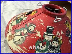 Vtg 1950's RED Tin Litho 20 Coloramic Tree Stand Snowman In Original Box