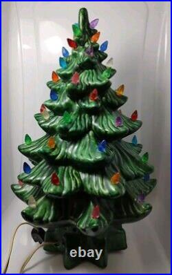 Vtg 1970 Ceramic Mold Green Christmas Tree With Music Box 15 Works