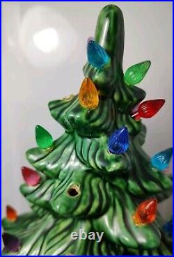 Vtg 1970 Ceramic Mold Green Christmas Tree With Music Box 15 Works