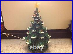 Vtg 1970's Atlantic Mold Large Green Ceramic lighted Christmas Tree 19 withsnow