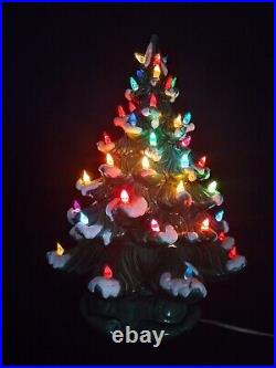 Vtg 1970's Ceramic CHRISTMAS TREE 19 Iridescent Green Lighted & Music