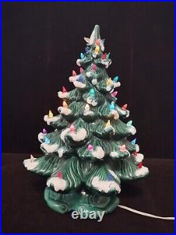 Vtg 1970's Ceramic CHRISTMAS TREE 19 Iridescent Green Lighted & Music