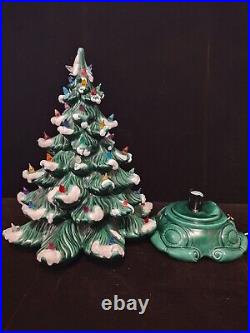 Vtg 1970's Ceramic CHRISTMAS TREE 19 Iridescent Green Lighted & Music