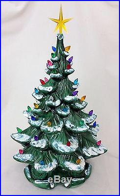Vtg 1974 Atlantic Mold Ceramic 16 Flocked Christmas Tree with Base, Bulbs & Star