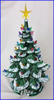Vtg 1974 Atlantic Mold Ceramic 16 Flocked Christmas Tree with Base, Bulbs & Star