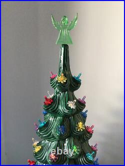 Vtg 1975 Atlantic Mold 26.5 Green Glazed Slim 2 Pc Ceramic Tree Star Base Bulbs