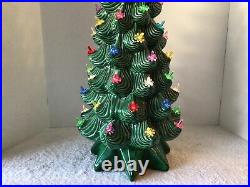 Vtg 1975 Atlantic Mold 26.5 Green Glazed Slim 2 Pc Ceramic Tree Star Base Bulbs