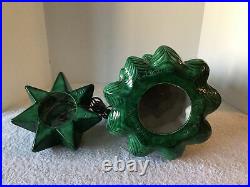 Vtg 1975 Atlantic Mold 26.5 Green Glazed Slim 2 Pc Ceramic Tree Star Base Bulbs