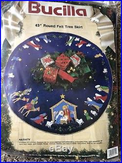 Vtg 1991 Bucilla NATIVITY Felt Holy Christmas 43 Round Tree Skirt Kit BLUE
