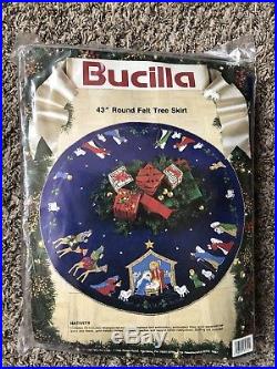Vtg 1991 Bucilla NATIVITY Felt Holy Christmas 43 Round Tree Skirt Kit BLUE