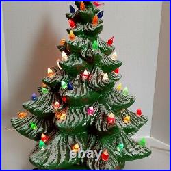 Vtg 2 Piece Atlantic Mold 16 Lighted Color Ceramic Christmas Tree w Scroll Base