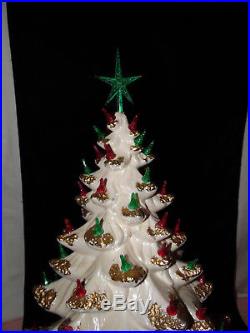 Vtg 24 Ceramic Christmas Tree 3-pc. Plays Silent Night White withGold Tips