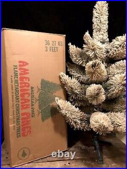 Vtg 3 Foot Tall American Pines Artificial Ivory Snowy Christmas Brush Tree w Box