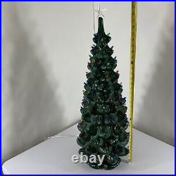 Vtg 32 Tall Atlantic Mold Painted Ceramic Green Lighted Christmas Tree 70s MCM