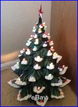 Vtg 4 PIECE ATLANTIC Mold Ceramic CHRISTMAS TREE Light Snow cap 25 green base