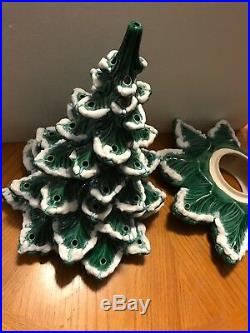 Vtg 4 Pc ATLANTIC Mold Ceramic CHRISTMAS TREE Lights bulbs star Snow tips 28x16