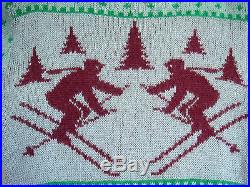 Vtg 40s JERSILD 100% Thick Wool Xmas Tree Ski Sweater Snowflakes Rockabilly RARE