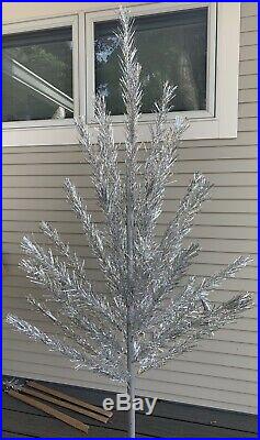 Vtg 50s 6 Ft. ALUMINUM Christmas TREE Alcoa METAL TREES CORP with BOX Glitter Pine