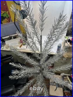 Vtg 6.5 Ft Fairyland Silver Aluminum Xmas Tree With Stand Complete