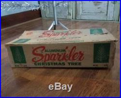 Vtg 6' Aluminum Tinsel Sparkler Christmas Tree in Box Star Band 47 Branches