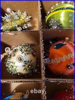 Vtg 60s Satin Push pin Sequins Christmas Tree Ornaments 18