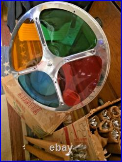 Vtg 6FT EVERGLEAM ALUMINUM POMPOM CHRISTMAS TREE W STAND w GEM ROTATING WHEEL