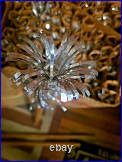 Vtg 6FT EVERGLEAM ALUMINUM POMPOM CHRISTMAS TREE W STAND w GEM ROTATING WHEEL