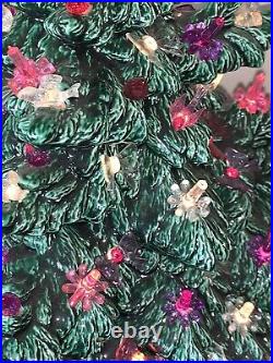 Vtg 70's Ceramic Christmas Tree 17 Lighted Bows Birds Flowers VINTAGE