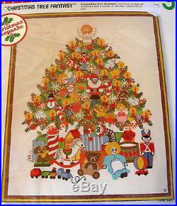 Vtg 70s Crewel Embroidery KIT Christmas Tree Fantasy 16x20 MINT wool yarn