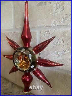 Vtg Antique Mercury Glass RARE STAR double Indent Christmas Feather Tree Topper