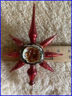 Vtg Antique Mercury Glass RARE STAR double Indent Christmas Feather Tree Topper