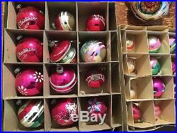 Vtg Antique Unsilvered Glass Pink Shiny Brite Christmas Tree Ornament Bulb Lot