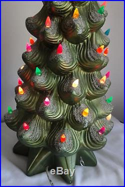 Vtg Art Deco Atlantic Mold Ceramic Christmas Tree Snow Lights Up Musical 24RARE