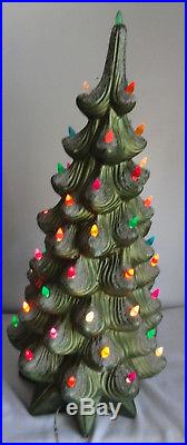 Vtg Art Deco Atlantic Mold Ceramic Christmas Tree Snow Lights Up Musical 24RARE