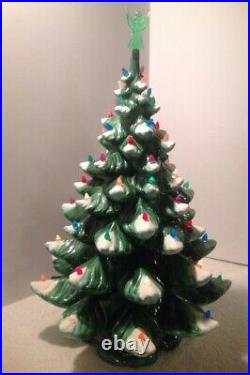 Vtg Atlantic Mold 25 Snow Cap Lighted Ceramic Christmas Tree Scroll Base Angel